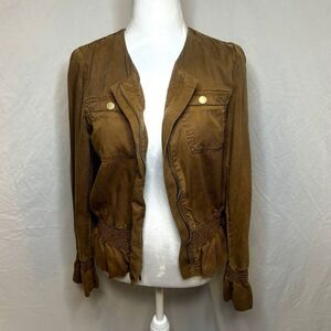 White House Black Market Tan Ruffle Womens Zip Up Jacket Womens